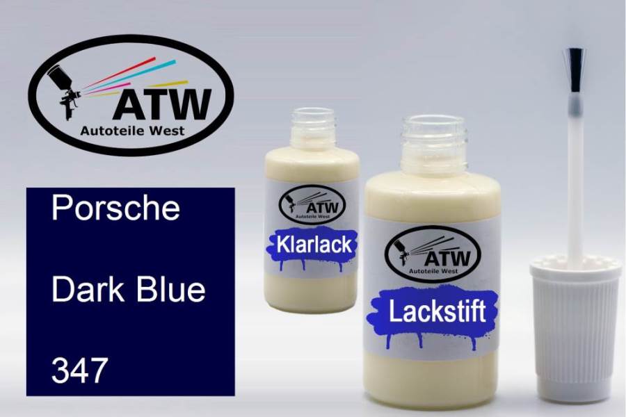 Porsche, Dark Blue, 347: 20ml Lackstift + 20ml Klarlack - Set, von ATW Autoteile West.